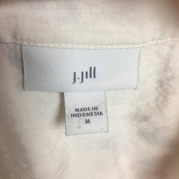 J Jill White& Red  Floral Pop Over Top Long Sleeve  Blouse  Medium - Picture 7 of 7